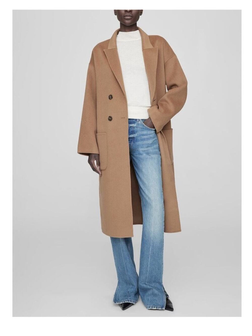 Anine Bing Dylan Camel Cashmere Blend Double Breasted Belted Coat Small